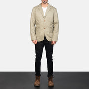 Borges Beige Blazer de Cuero para Hombre - Vista de perfil lateral con corte ergonómico de manga