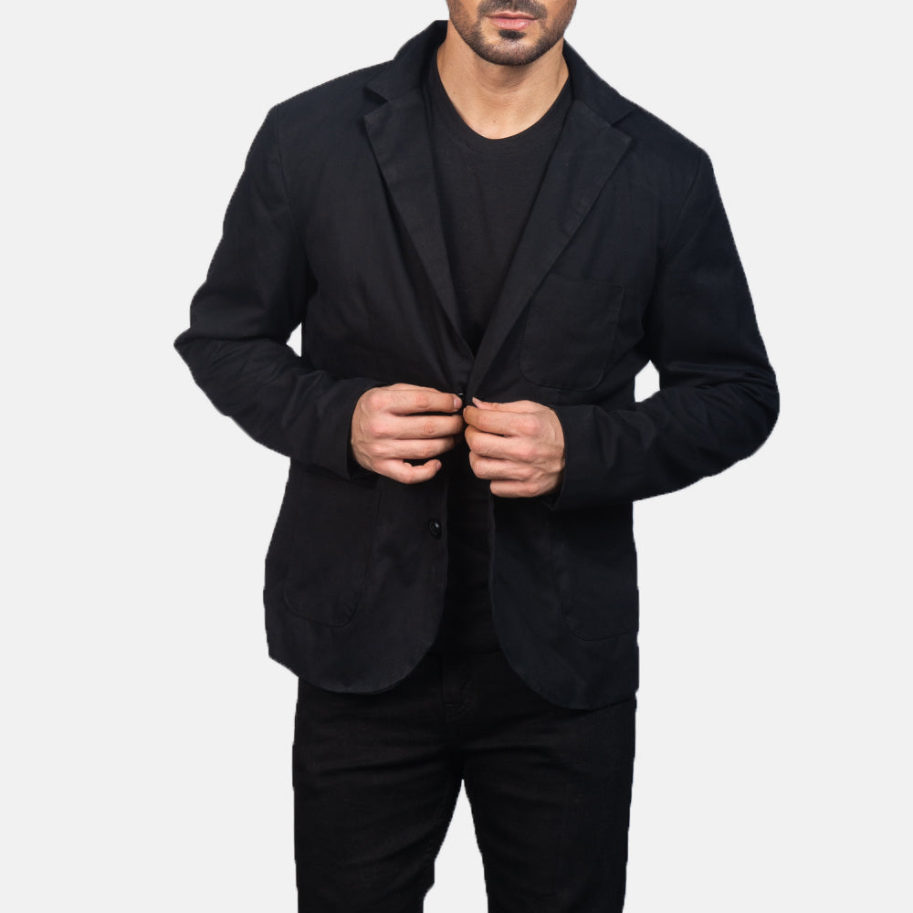 Borges Negro Blazer de Cuero para Hombre in Black Poly-Cotton - Vista frontal y silueta a medida | Comprar online