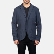 Borges Navy Azul Blazer de Cuero para Hombre in Navy Blue Poly-Cotton - Vista frontal y silueta a medida | Comprar online