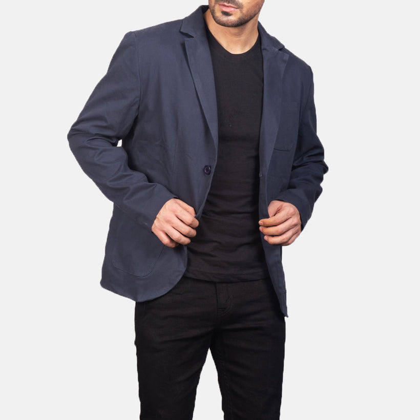 Borges Navy Azul Blazer de Cuero para Hombre