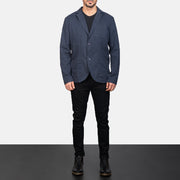 Borges Navy Azul Blazer de Cuero para Hombre - Vista de perfil lateral con corte ergonómico de manga