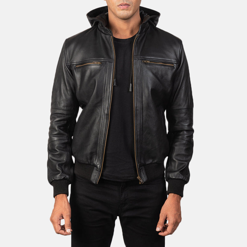 Bouncer Biz Cazadora Bomber de Cuero para Hombre