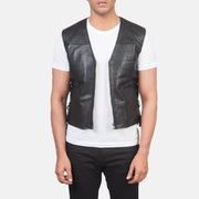Men's Brandon Negro Chaleco de Cuero para Hombre in Black Sheepskin Leather - Vista frontal y silueta a medida | Comprar online