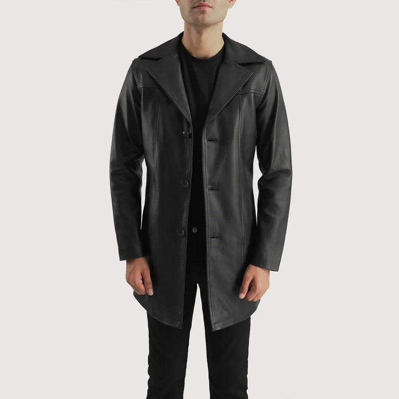 Brawnton Negro Abrigo de Cuero para Hombre