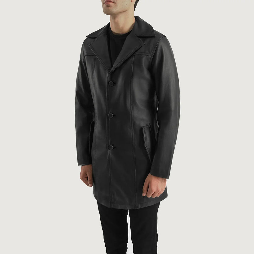 Brawnton Negro Abrigo de Cuero para Hombre