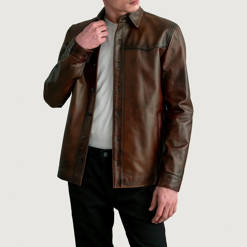 Bronco Marrón Envejecido Leather Shirt para Hombre