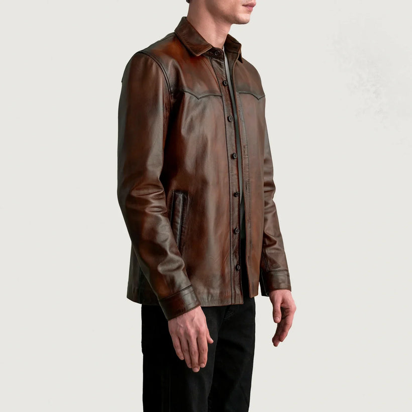 Bronco Marrón Envejecido Leather Shirt para Hombre