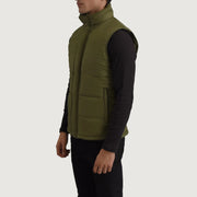 
Green Full-Grain leather Vest - Vista posterior con hombros definidos y bajo impecable