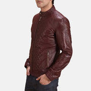Maroon Sheepskin Leather Biker Jacket - Vista trasera con ajuste entallado en hombros y bajo impecable