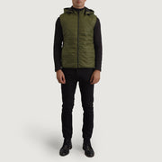 
Carlo Verde Chaleco acolchado con capucha para Hombre - Vista lateral mostrando el corte ergonómico de mangas