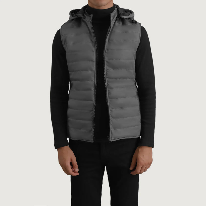 Carlo Gris Hooded Puffer Vest para Hombre