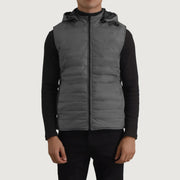 
Vista de detalle of Classic Collar & Zipper Hardware on Carlo Gris Chaleco acolchado con capucha para Hombre