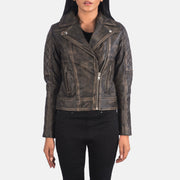 
Vista de detalle of Notch & Zipper Hardware on Carolyn Quilted Distressed Brown Biker Jacket