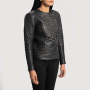 Black Sheepskin Leather Biker Jacket - Vista trasera con ajuste entallado en hombros y bajo impecable
