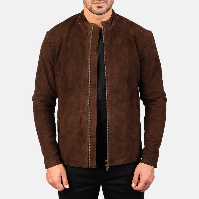 Charcoal Mocha Suede Chaqueta Biker de Cuero para Hombre