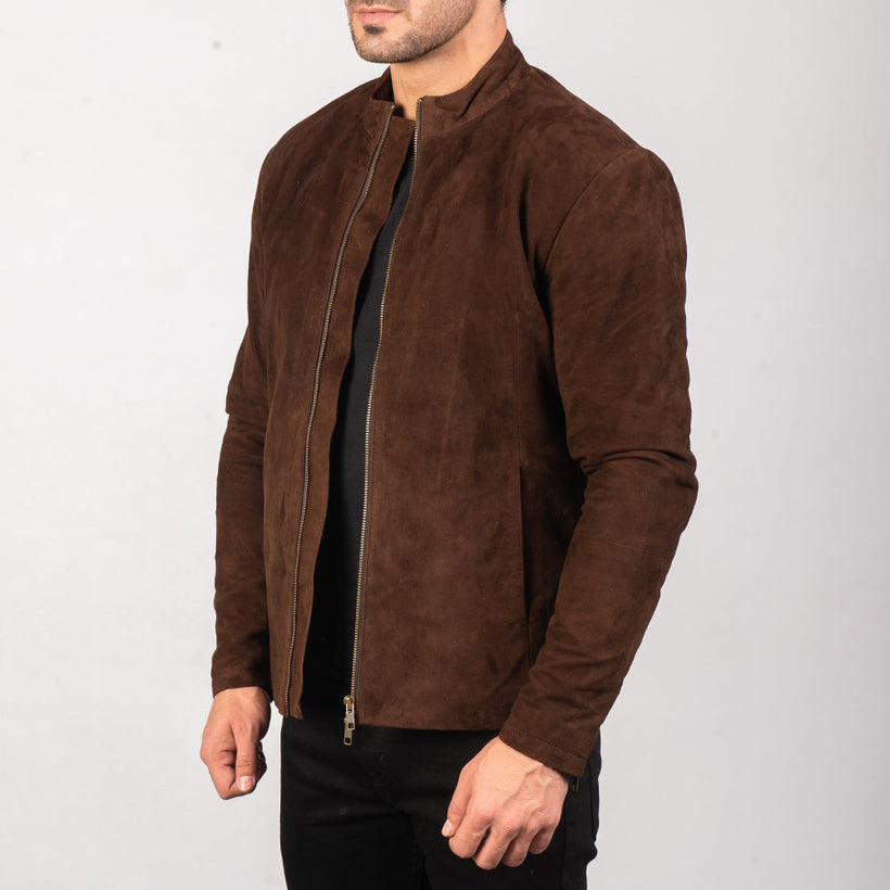 Charcoal Mocha Suede Chaqueta Biker de Cuero para Hombre