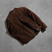 
Detalle artesanal del bajo en Charcoal Moca Suede Chaqueta Biker de Cuero para Hombre