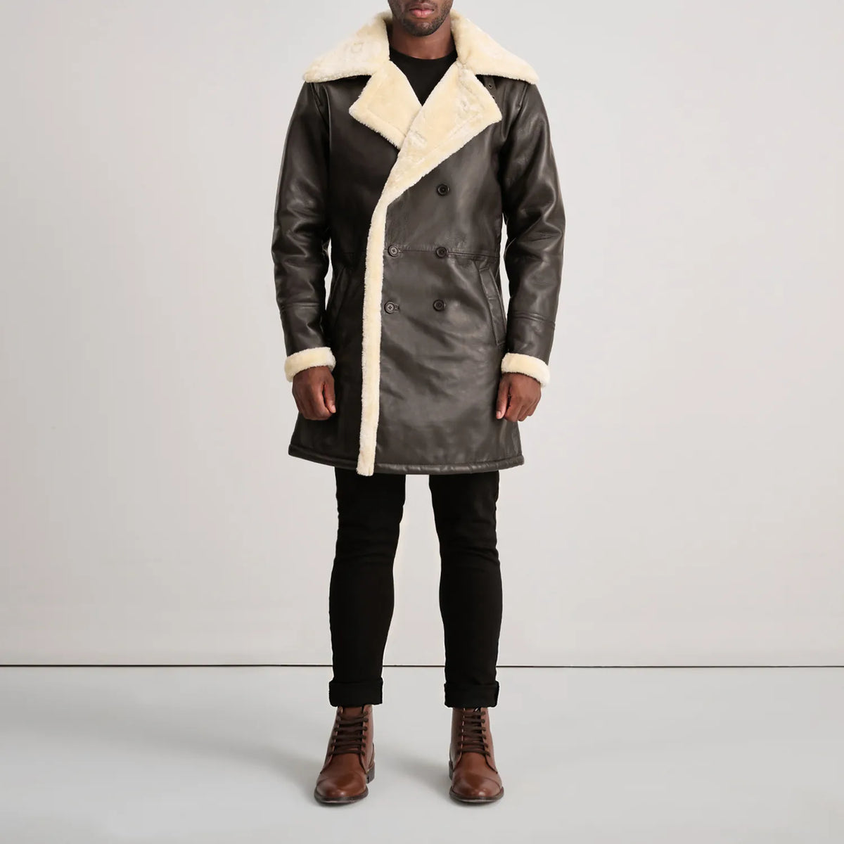
Charles Abrigo de Cuero Marrón Shearling Abrigo de Cuero para Hombre – alternate product view 3