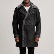 
Vista de detalle of Notch & Button Hardware on Charles Brown Suede Leather Shearling Double-Breasted Coat