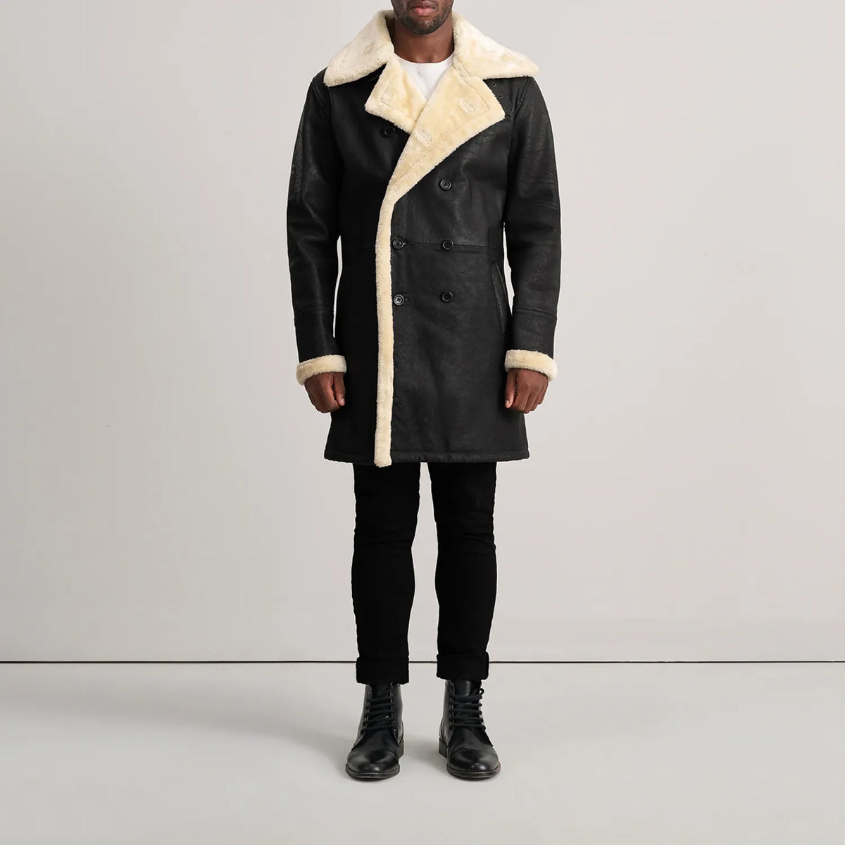 
Charles Abrigo de Cuero Marrón Shearling Abrigo de Cuero para Hombre – alternate product view 3