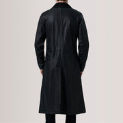 
Vista de detalle of Notch & Button Hardware on Charlton Negro Leather Single Breasted Abrigo de Cuero para Hombre For Men