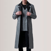 Charlton Gris Leather Single Breasted Abrigo de Cuero para Hombre For Men in Grey Sheepskin Leather - Vista frontal y silueta a medida | Comprar online