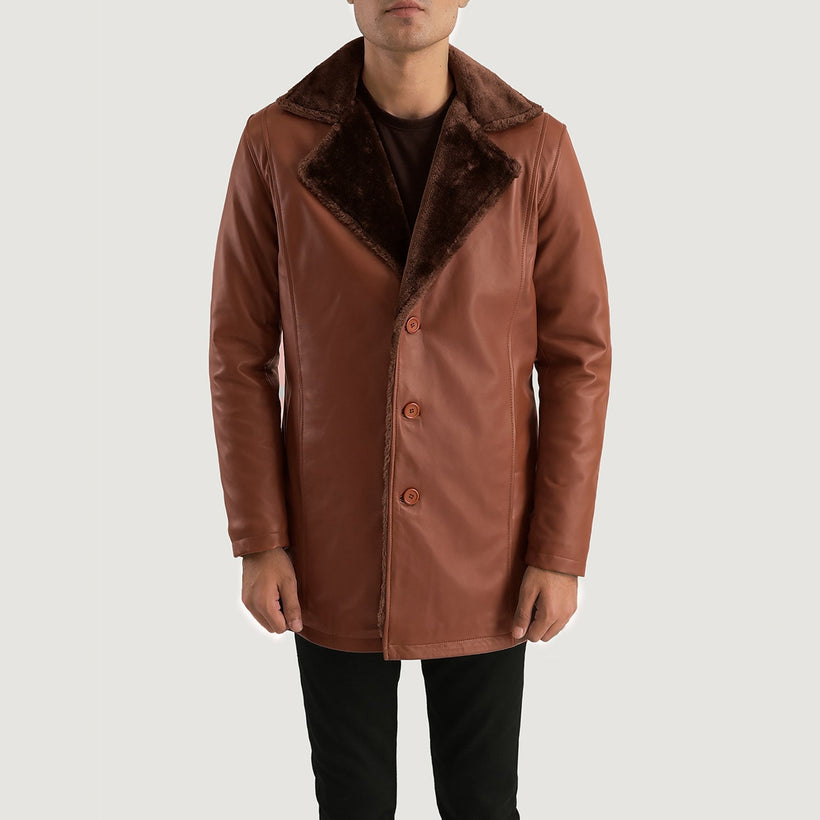 Cinnamon Marrón Leather Fur Abrigo de Cuero para Hombre