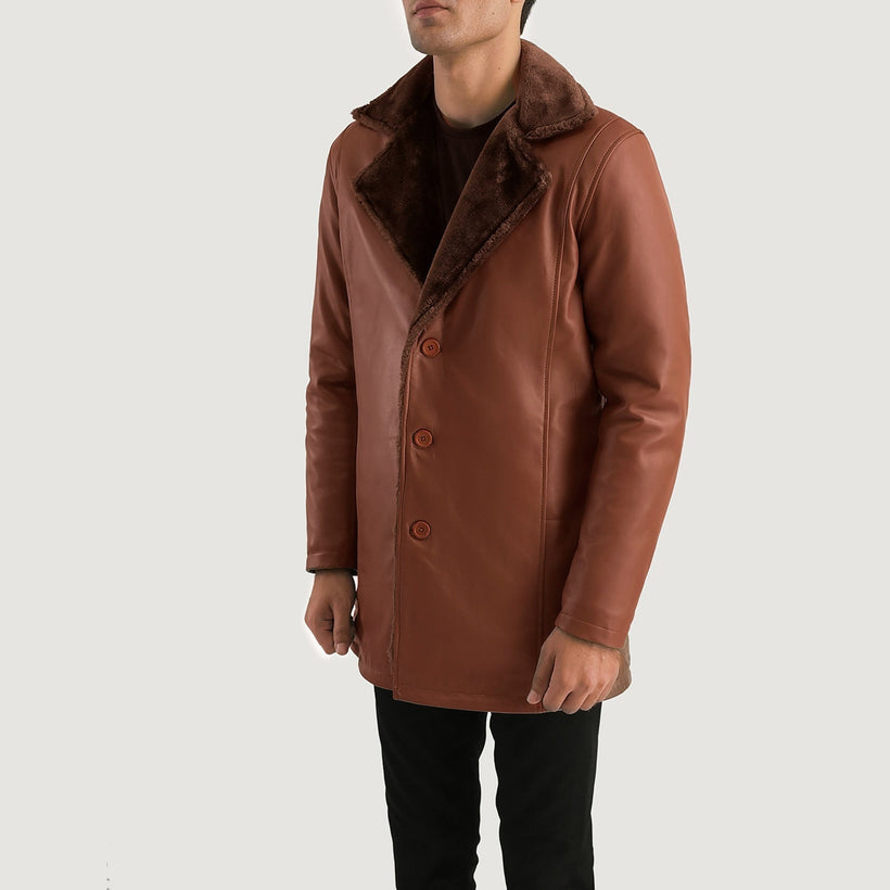 Cinnamon Marrón Leather Fur Abrigo de Cuero para Hombre