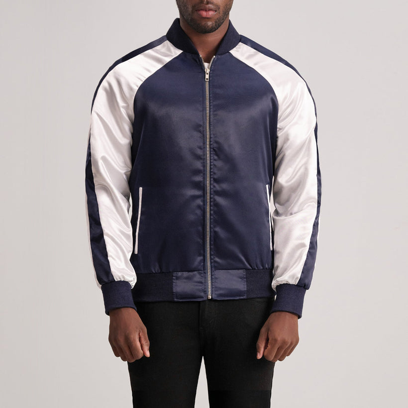 Clarke Azul Varsity Chaqueta de Cuero para Hombre