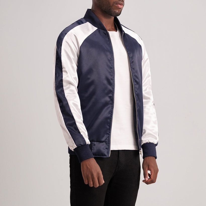 Clarke Azul Varsity Chaqueta de Cuero para Hombre