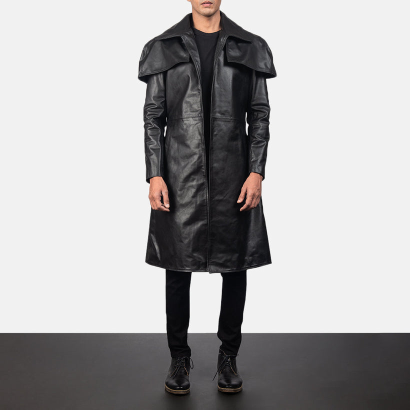 Classic Negro Leather Duster para Hombre