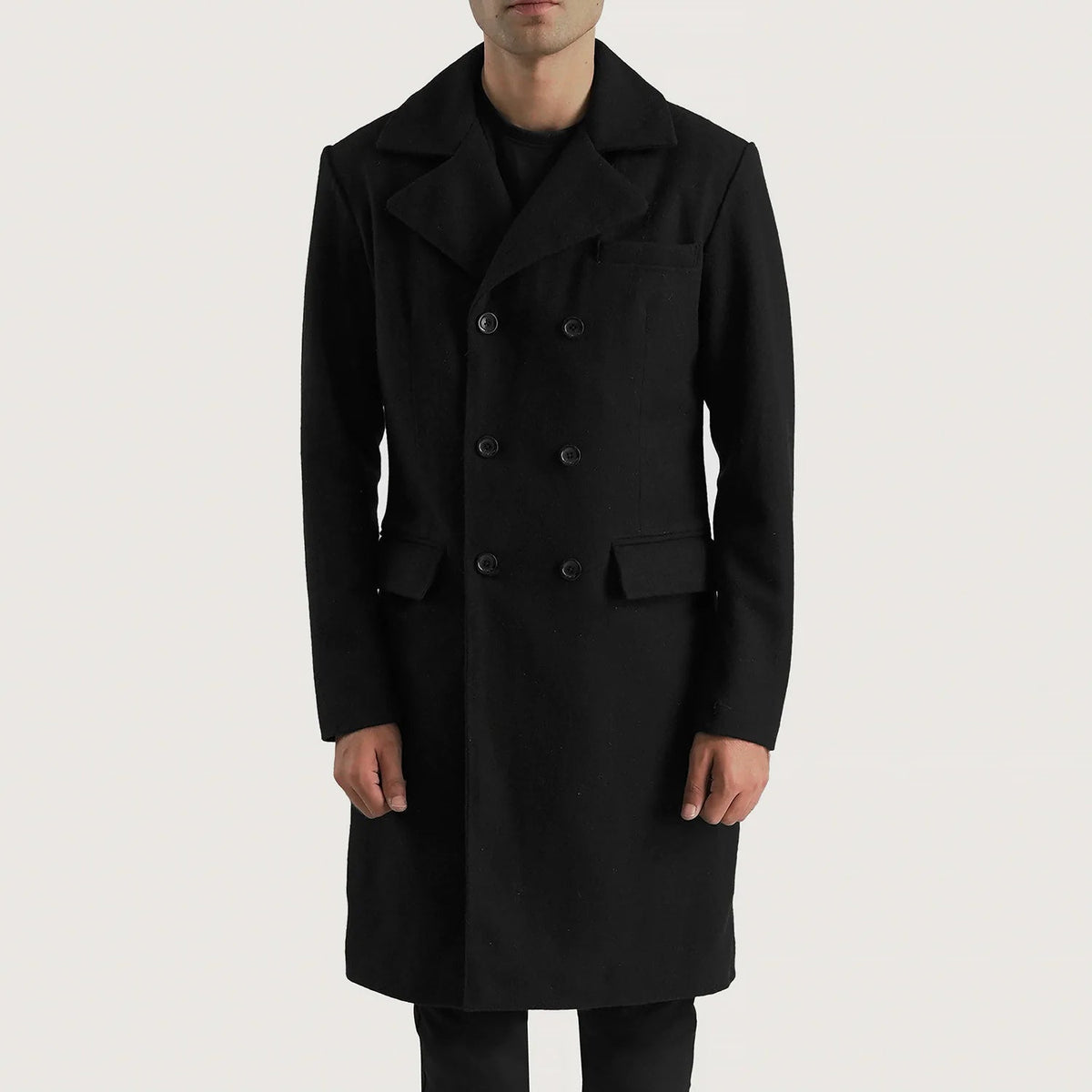 
Claud Black Wool Double Breasted Coat in Black Synthetic Wool - Vista frontal y silueta entallada | Comprar online