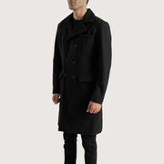 
Black Synthetic Wool Trench Coat - Vista posterior con hombros definidos y bajo impecable