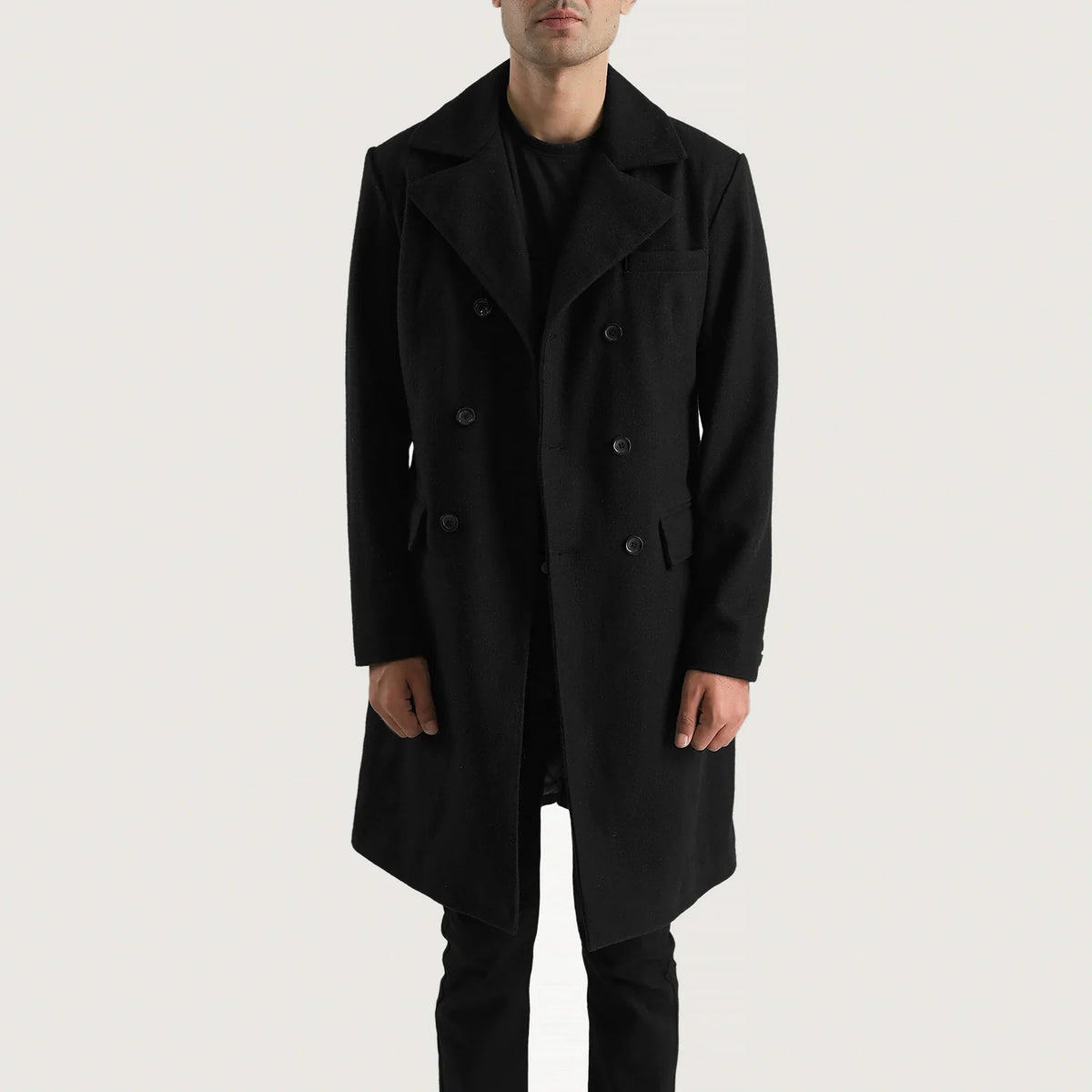 
Vista de detalle of Notch & Button Hardware on Claud Black Wool Double Breasted Coat