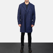Blue Wool Double Breasted Coat in Navy Blue Synthetic Wool - Vista frontal y silueta entallada | Comprar online