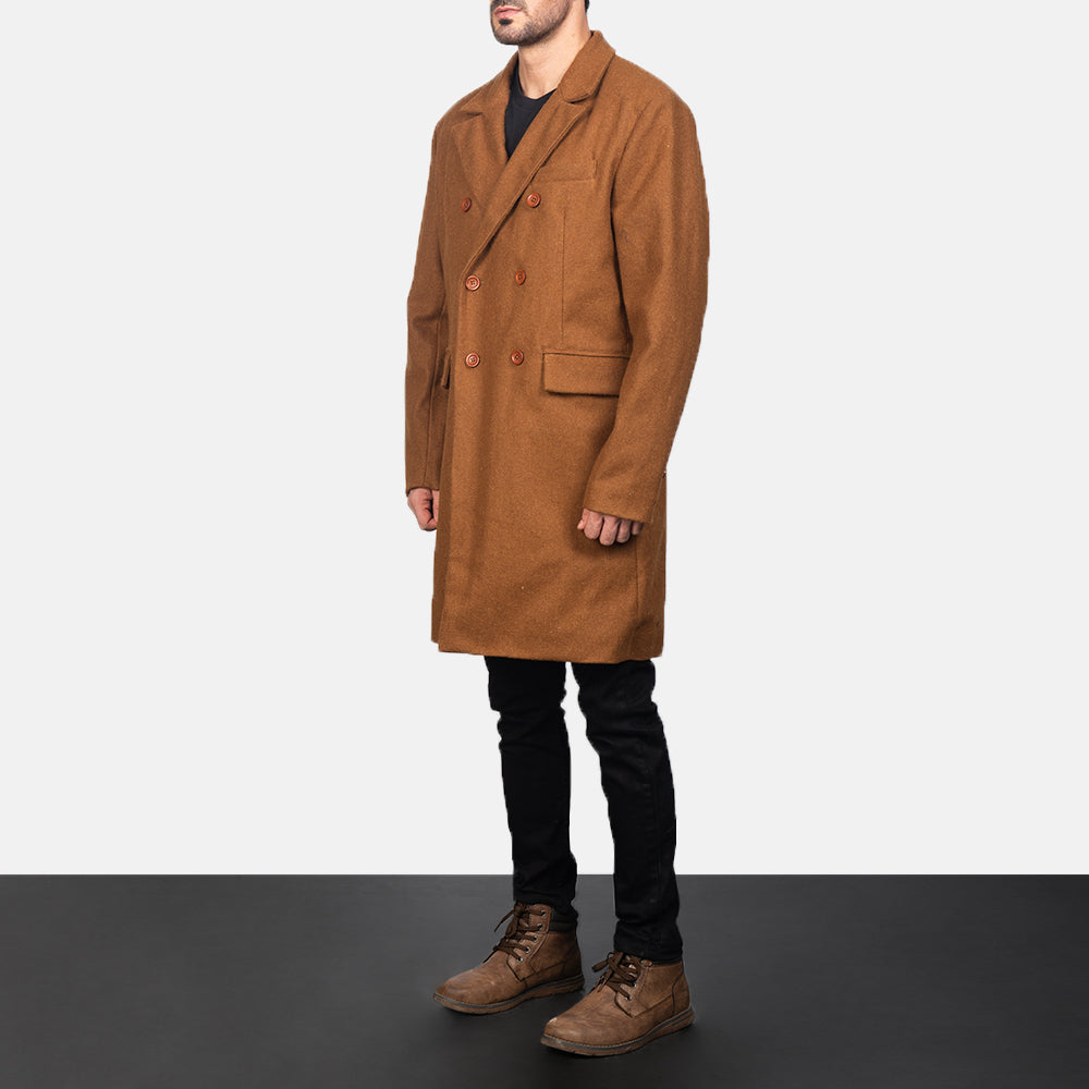 Khaki Synthetic Wool Trench Coat - Vista trasera con ajuste entallado en hombros y bajo impecable