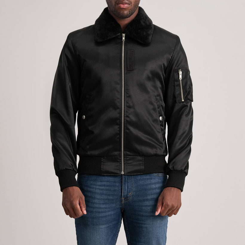 Clyde B-1-5 Negro Chaqueta Bomber de Cuero para Hombre