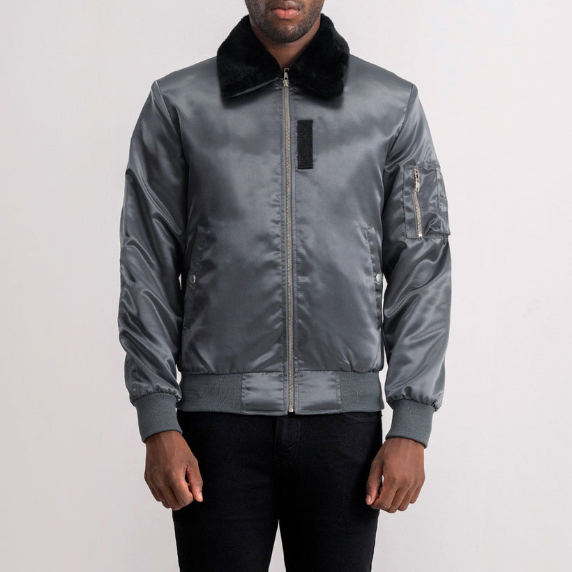 Clyde B-1-5 Gris Chaqueta Bomber de Cuero para Hombre