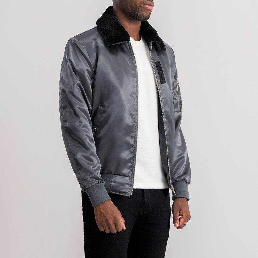 Clyde B-1-5 Gris Chaqueta Bomber de Cuero para Hombre