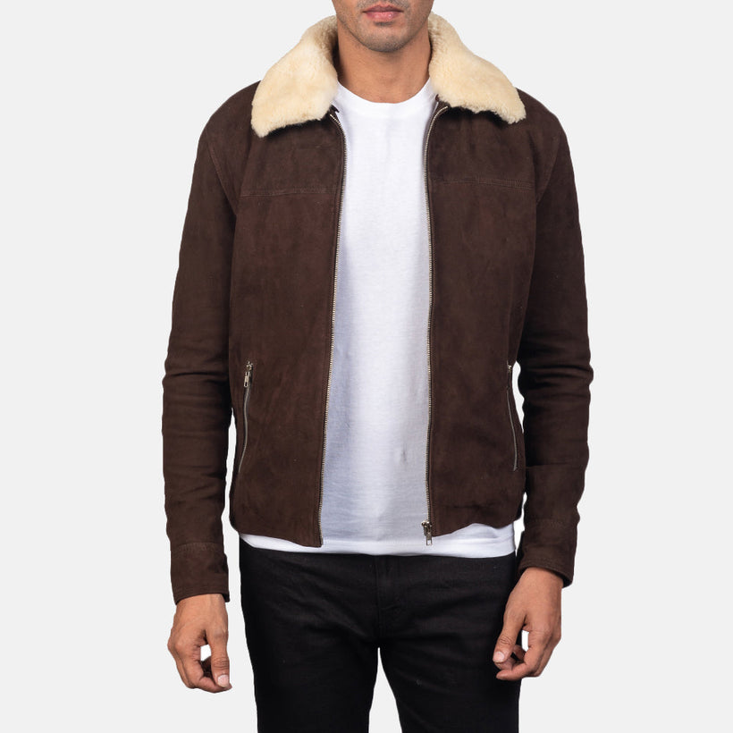 Coffner Marrón Shearling Fur Chaqueta de Cuero para Hombre