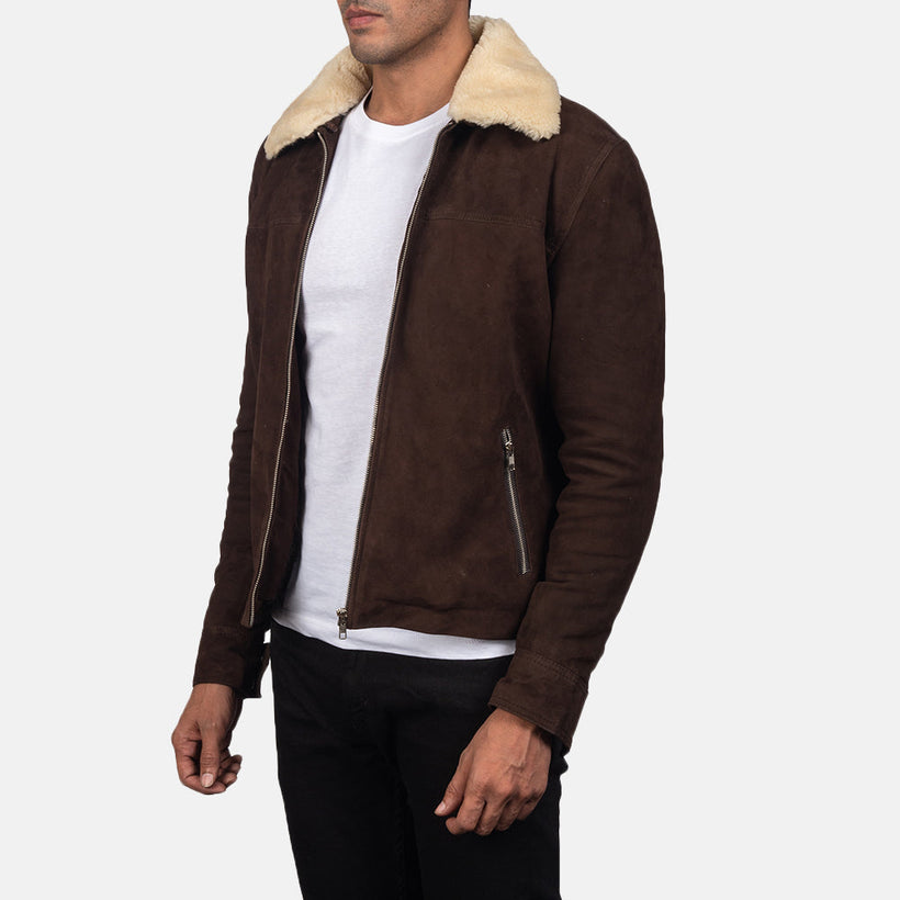 Coffner Marrón Shearling Fur Chaqueta de Cuero para Hombre