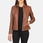 Women Colette Marrón Chaqueta de Cuero para Mujer in Brown Sheepskin Leather - Vista frontal y silueta a medida | Comprar online