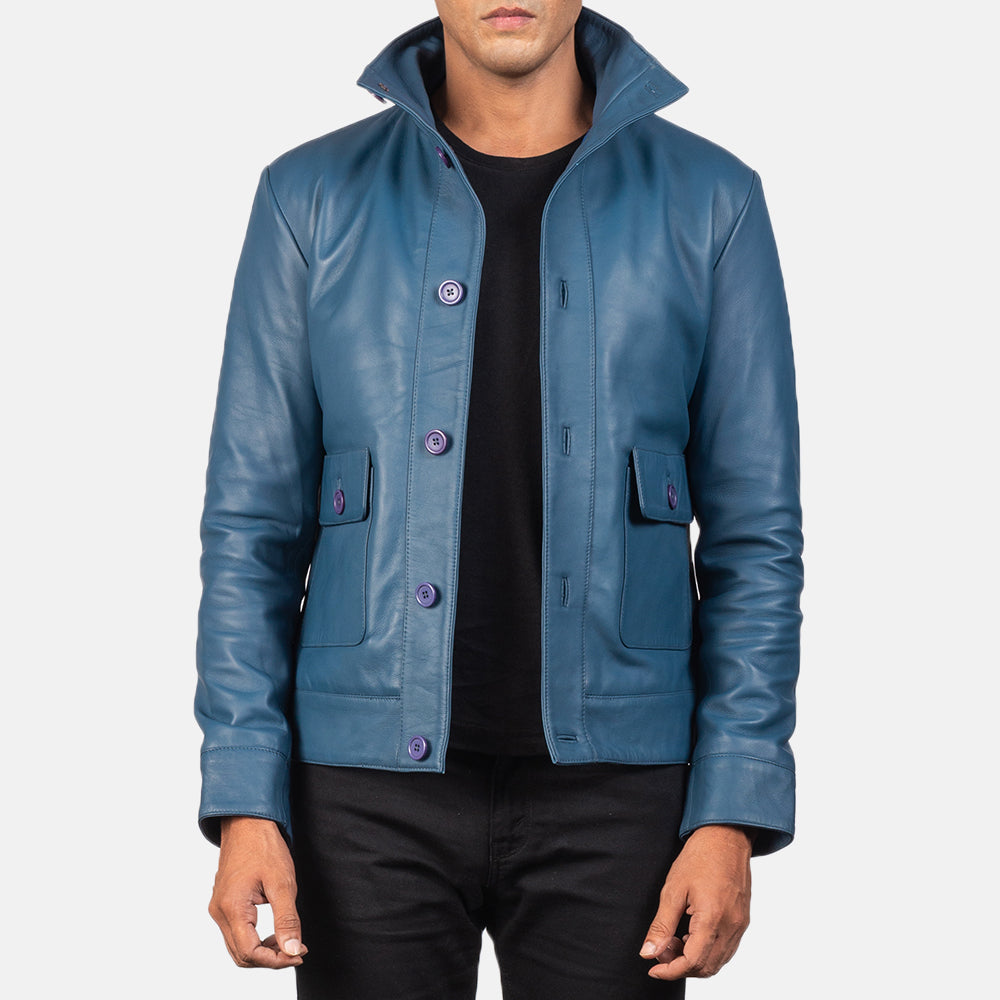 Open Hem &amp; Hem Craftsmanship Construction Detail on Norman Black Hooded Bomber Leather Puffer Jacket