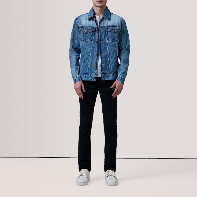 Conard Ice Azul Denim Trucker Chaqueta de Cuero para Hombre