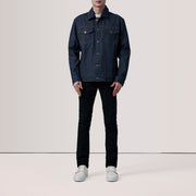 
Indigo Blue Full-Grain leather Jacket - Vista posterior con hombros definidos y bajo impecable
