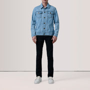 
Light Blue Full-Grain leather Jacket - Vista posterior con hombros definidos y bajo impecable
