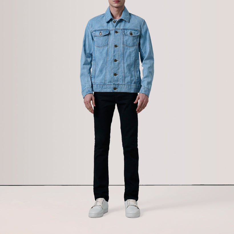 Conard Light Azul Denim Trucker Chaqueta de Cuero para Hombre