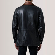 Detalle de cerca of Shirt &amp; Zipper with placket Hardware on Connor Black Leather Coat For Men
