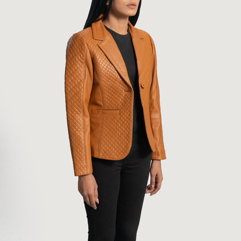 Cora Acolchado Marrón Blazer de Cuero de Cuero para Mujer