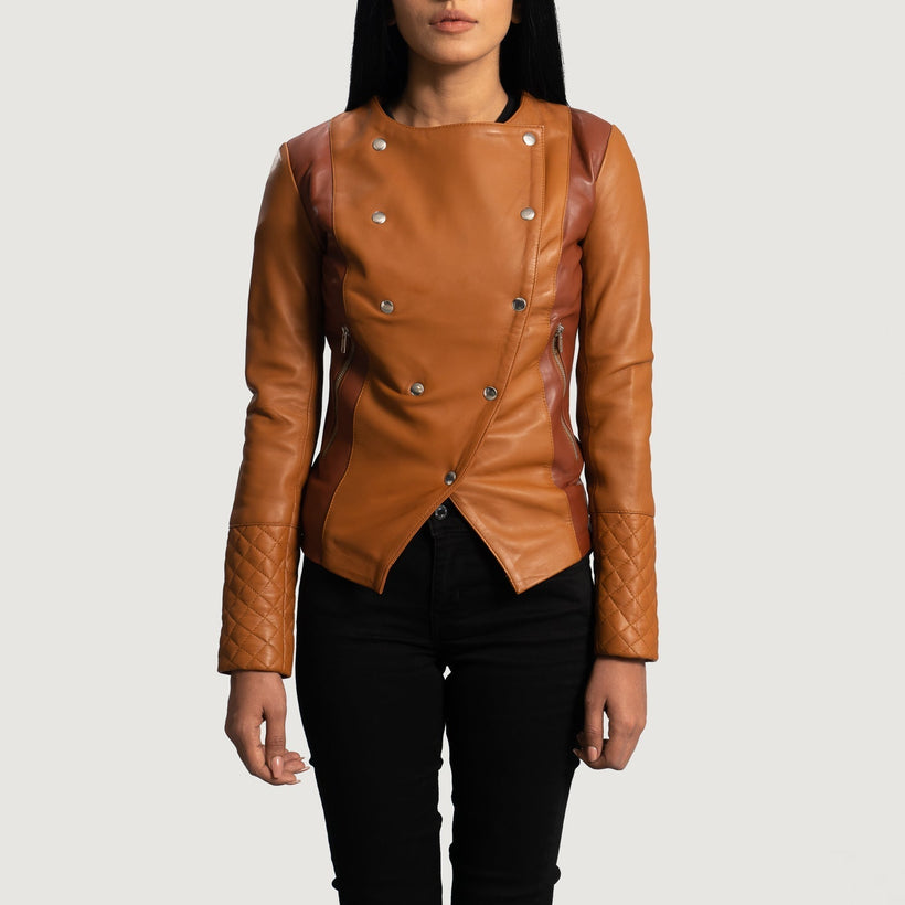County Tostado Overlap Chaqueta de Cuero para Mujer